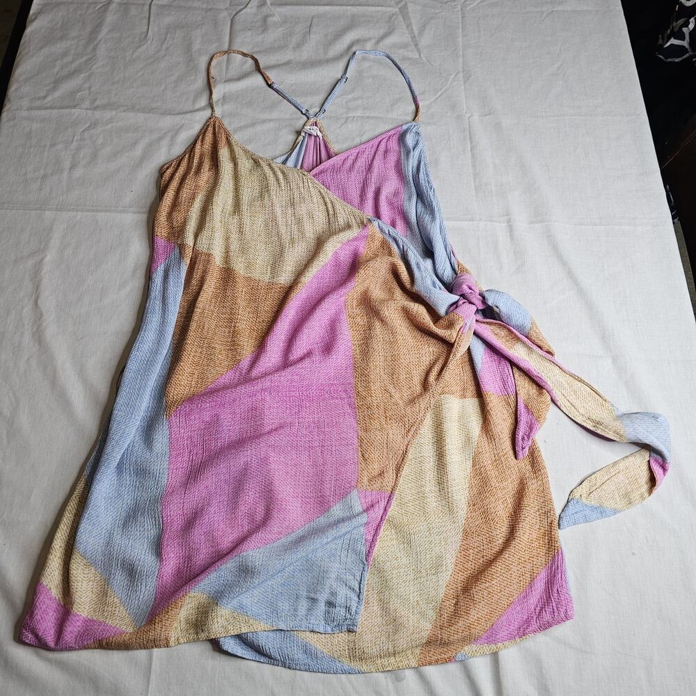 O'Neill 100% Viscose Marlo Colorful Colorblock Light Racerback Minidress Wrap Xl - Picture 4 of 8